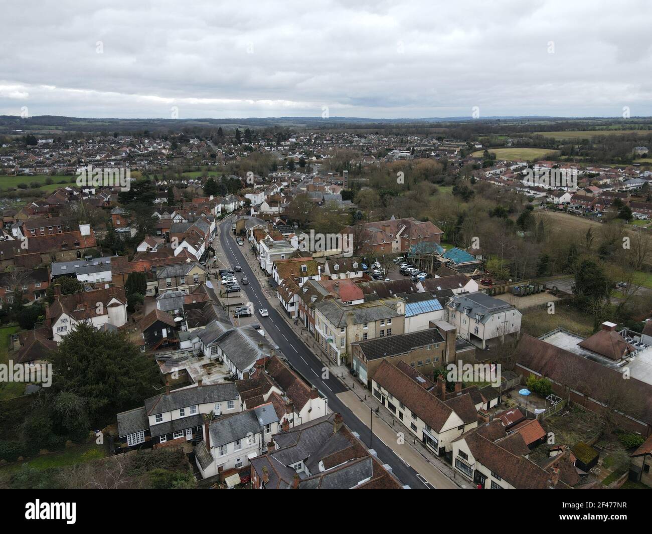 Ongar Essex aerial image town High street UK Stock Photo Alamy