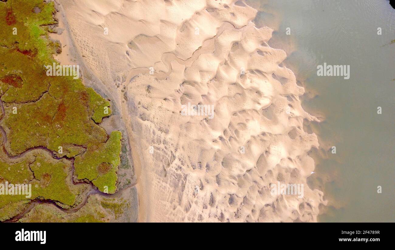 Salt marsh Wells next to the sea Norfolk Aerial overhead image Stock ...