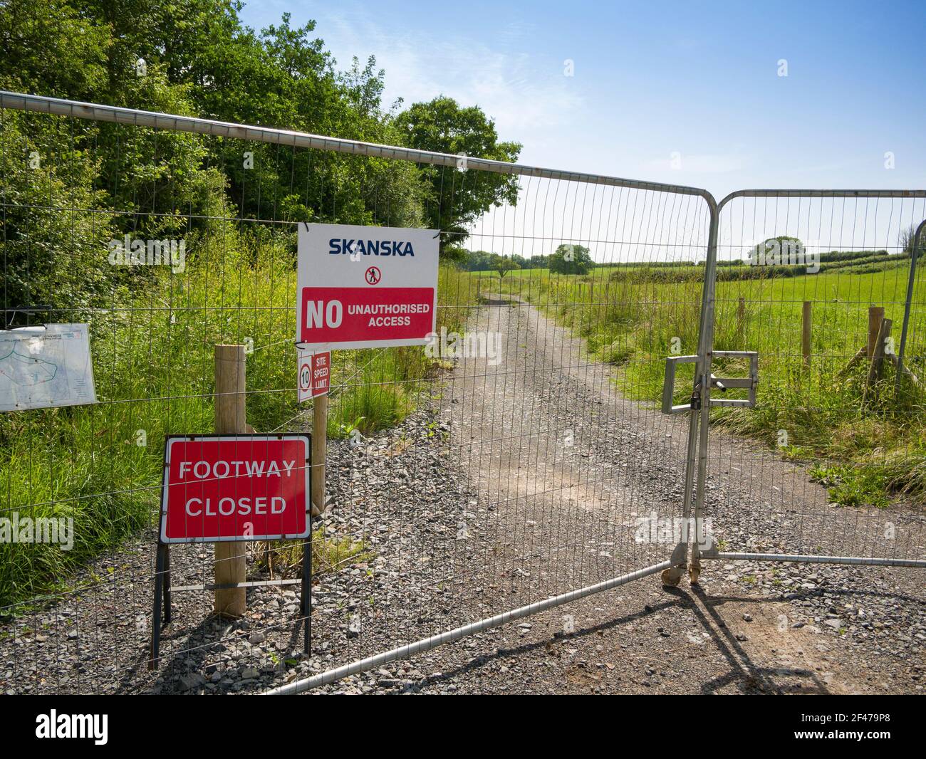 A public footpath near the village of Wrington in the south west of England closed due to construction of a flood relief scheme. Stock Photo