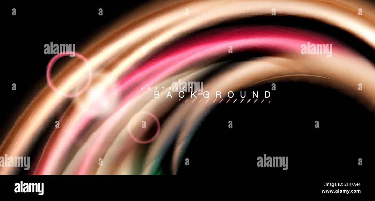 Color shiny light effects on black, liquid style multicolored wavy shape. Color shiny light effects on black, liquid style multicolored wavy shape. Artistic illustration for presentation, app wallpaper, banner or poster, geometric design Stock Vector