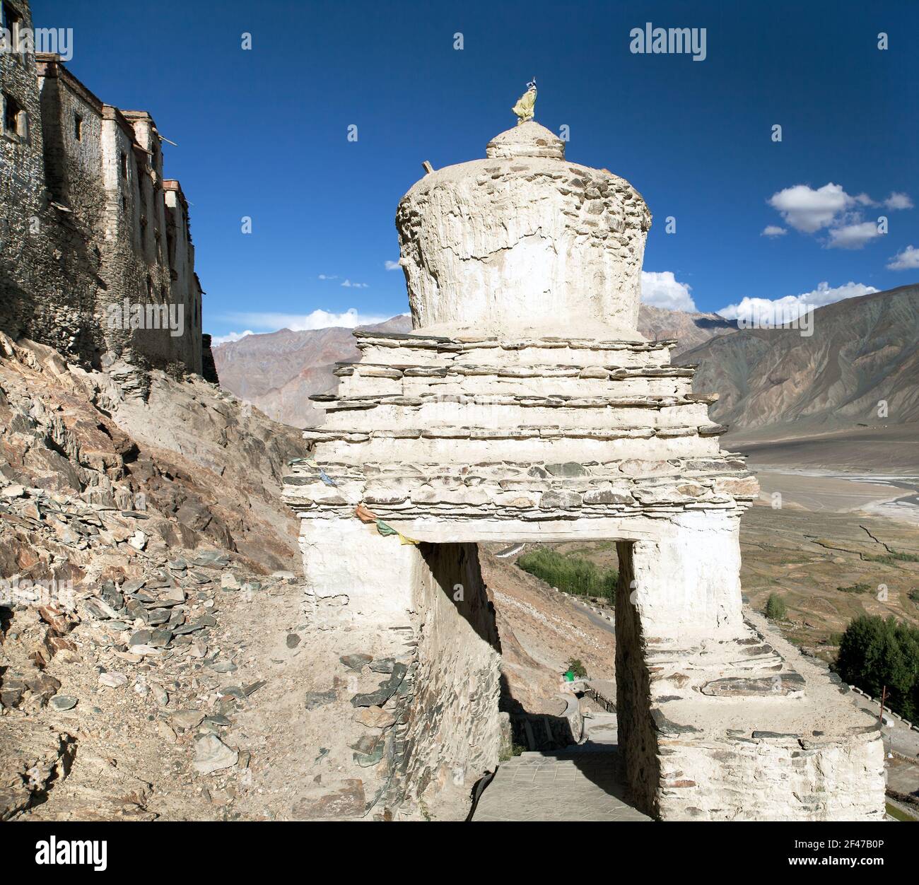 Stupa in Karsha gompa - buddhist monastery in Zanskar valley - Ladakh - Jammu and Kashmir - India Stock Photo