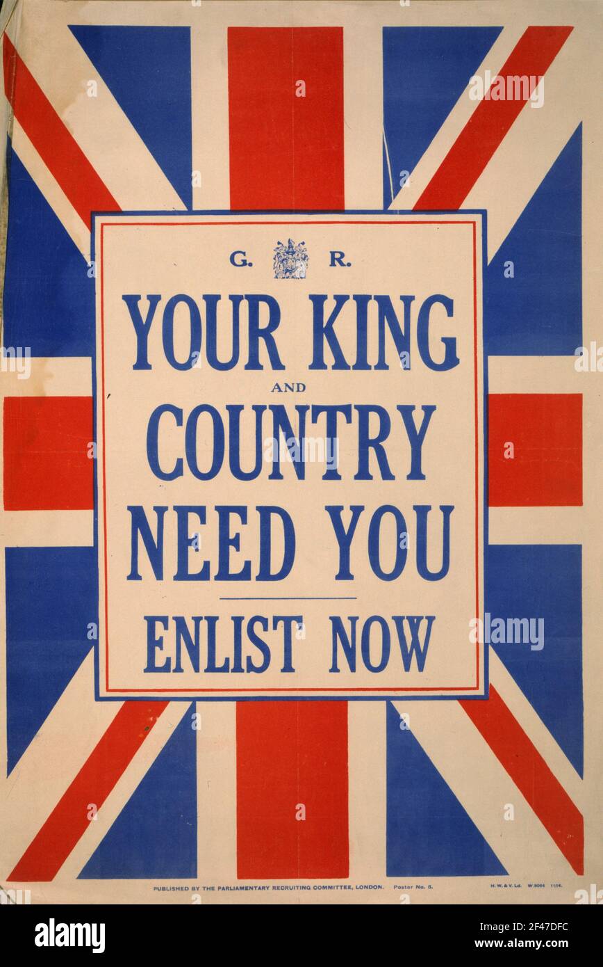 A first world war recruitment poster saying Your King and Country Need You Stock Photo