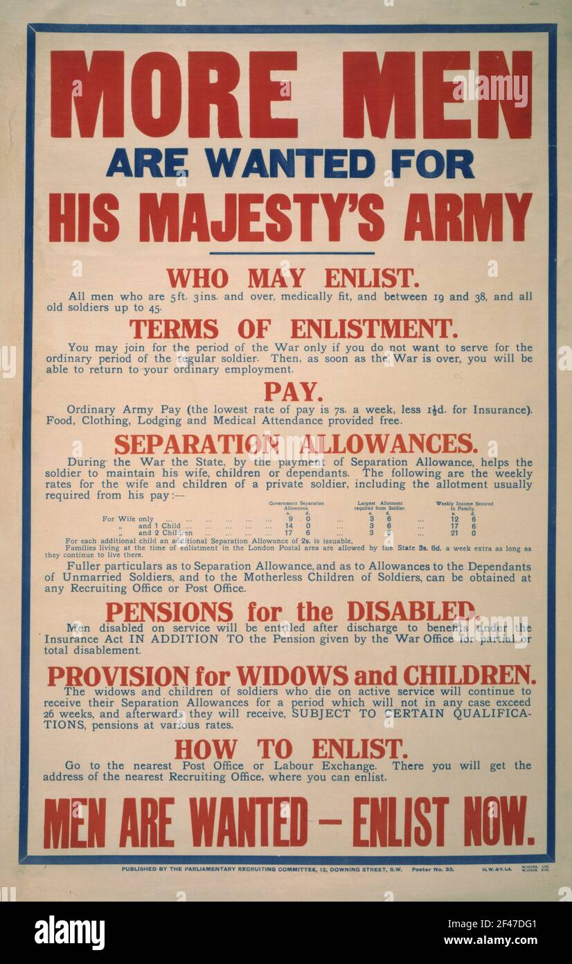 A First World War Recruitment Poster Saying More Men Are Wanted Stock Photo Alamy
