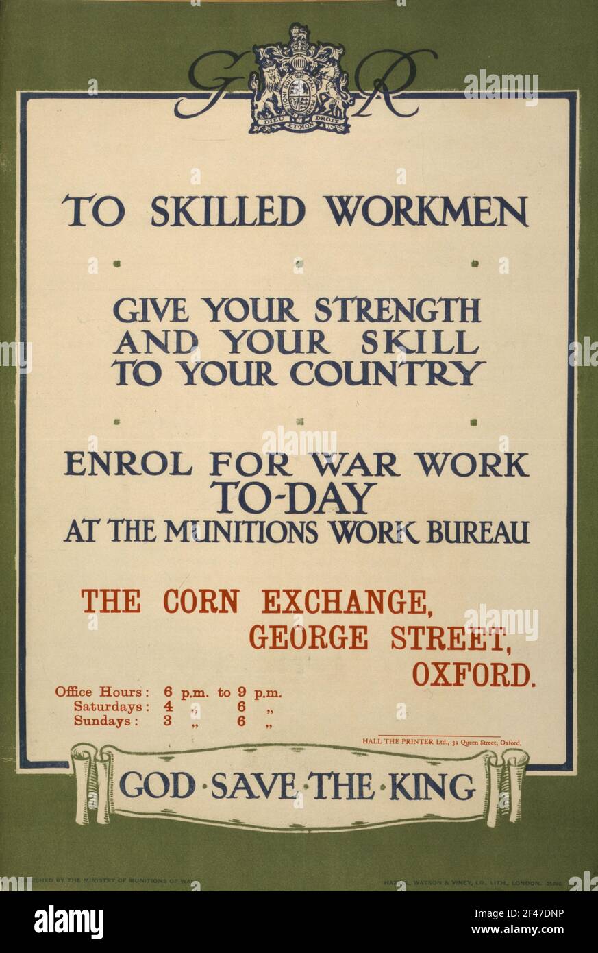 A first world war recruitment poster calling for skilled workmen to work in munitions Stock Photo