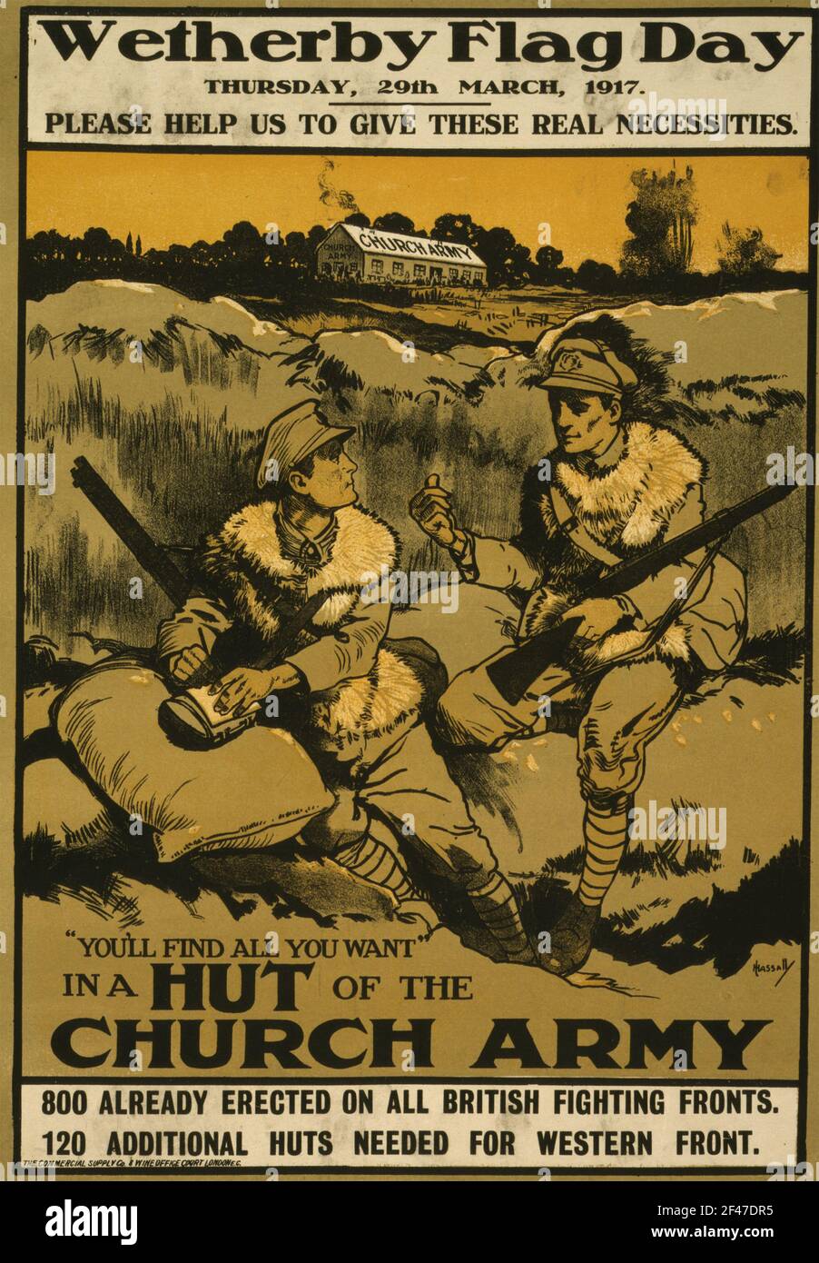 A first world war poster for the Wetherby Flag Day for Huts of the Church Army Stock Photo