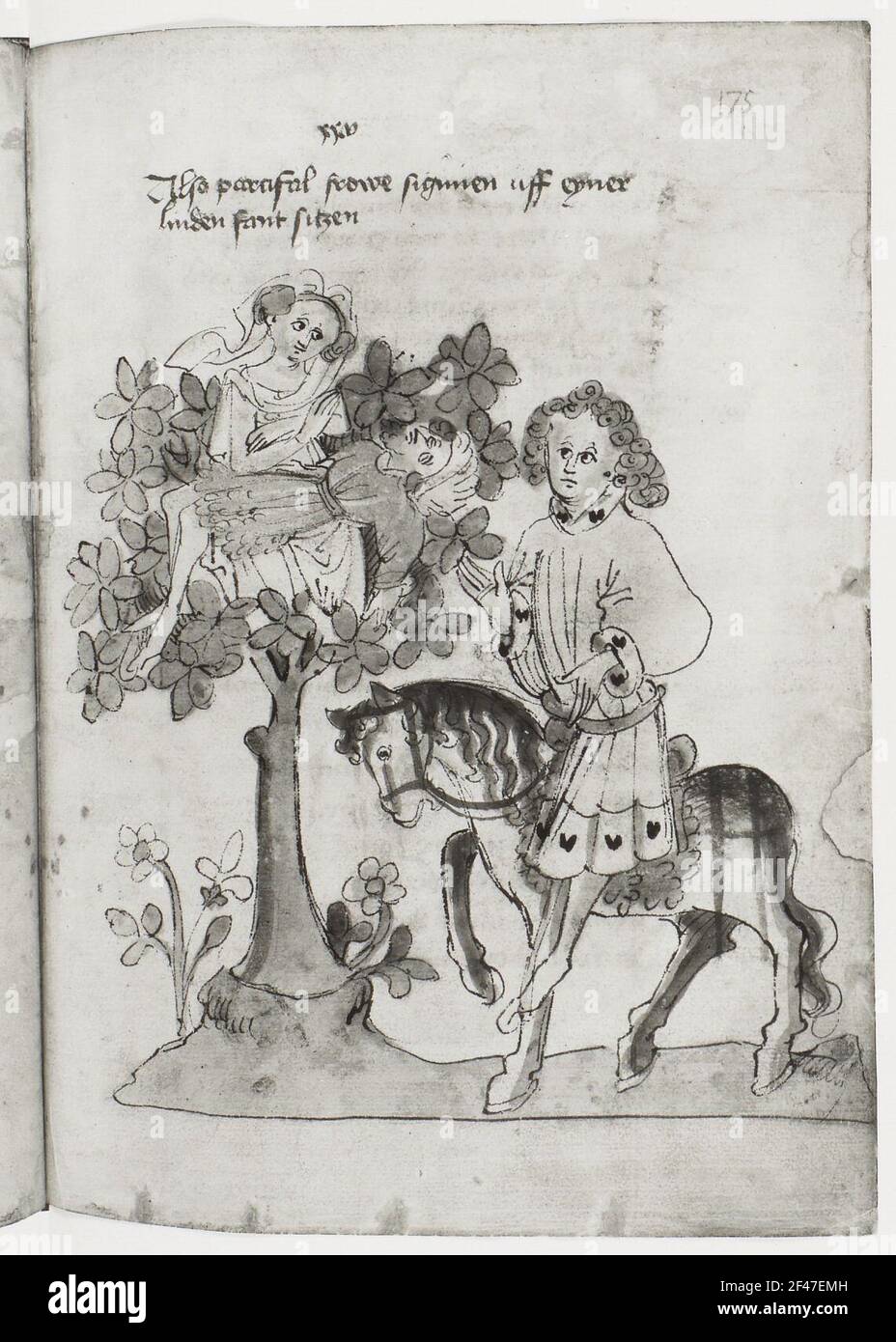 Parcival finds Sigune with the dead Schionatulander on a Linde, Leaf 175R Stock Photo