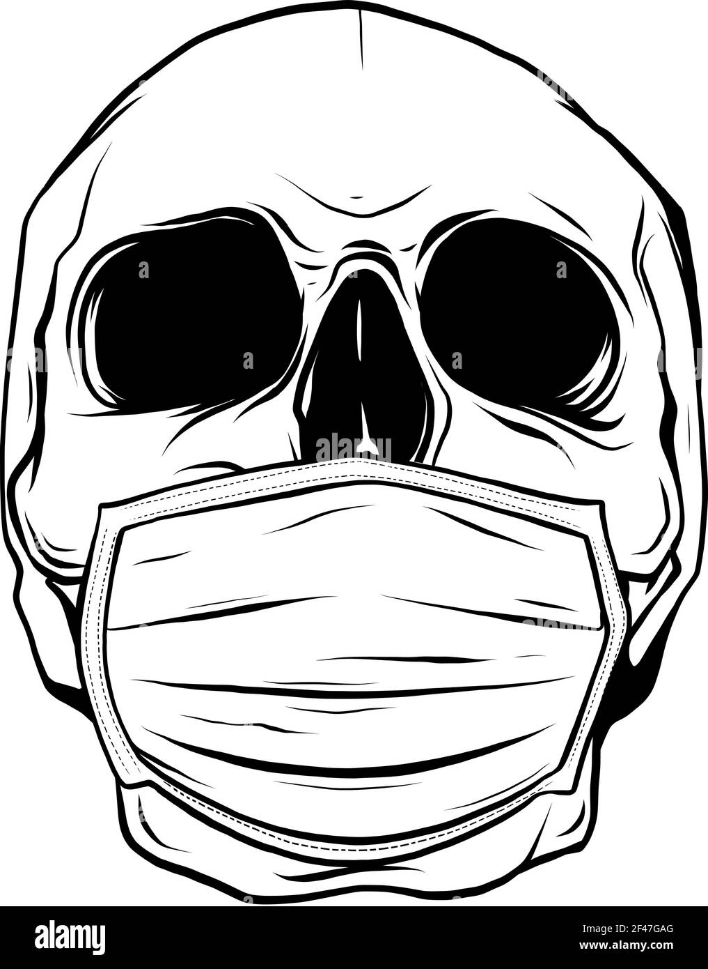 draw in black and white of Skull face in medical face mask. vector Stock  Vector Image & Art - Alamy