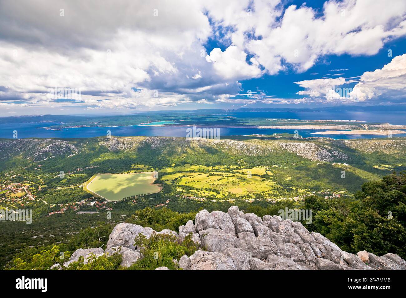 Vinodol valley and lake Tribalj view from Mahavica viewpoint, Kvarner bay region of Croatia Stock Photo