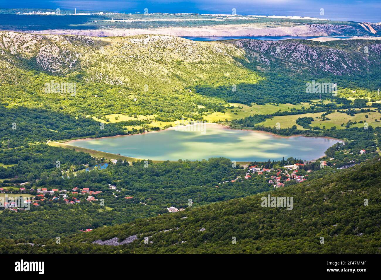 Vinodol valley and lake Tribalj view from Mahavica viewpoint, Kvarner bay region of Croatia Stock Photo