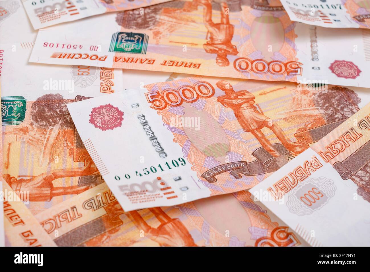 5000 rubles background. Russian banknotes at different angles Stock ...