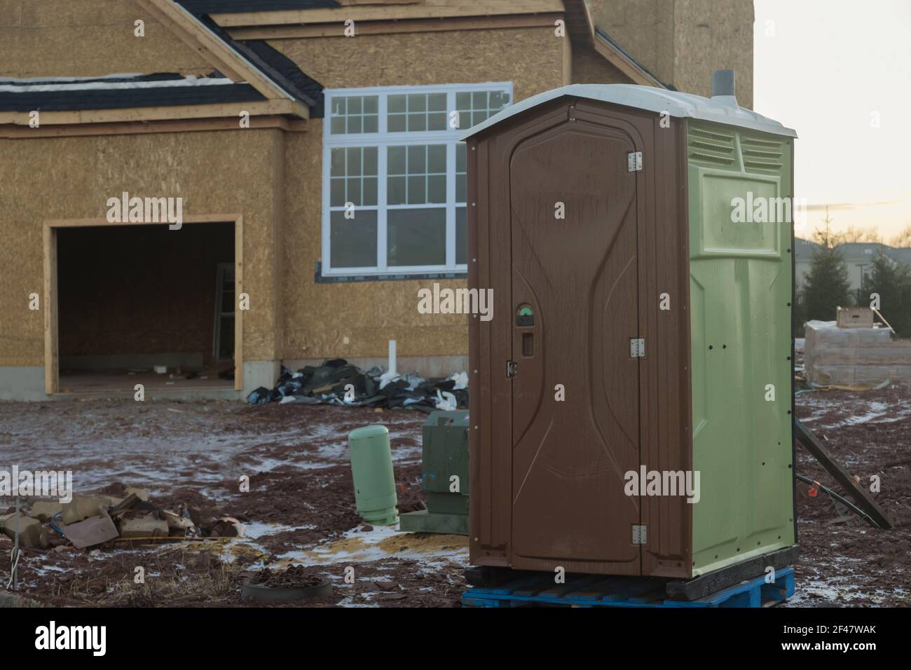 WC used in construction industry portable toilet cabin system. Stock Photo