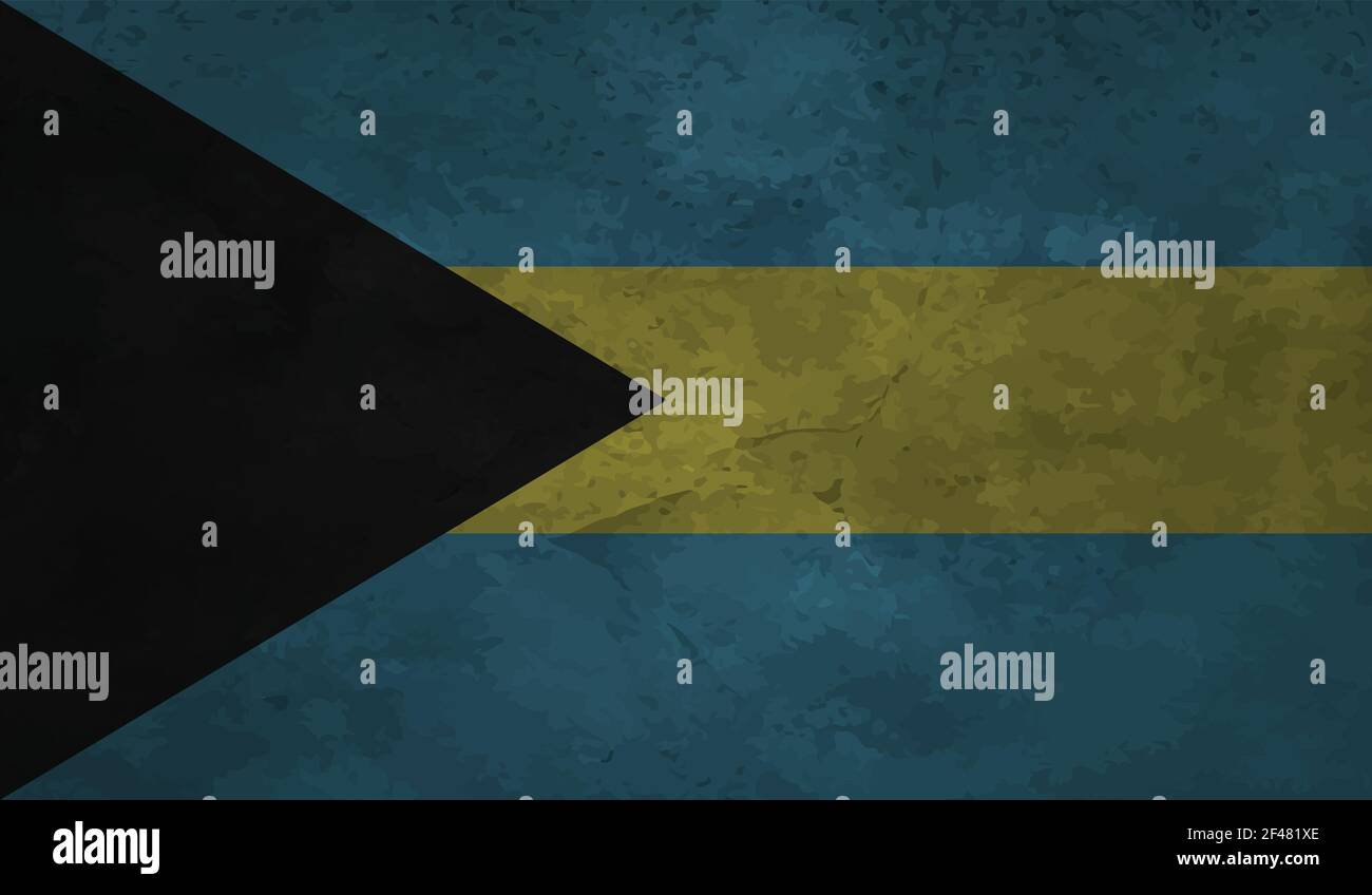 Bahamas flag with waving grunge texture. Vector background. Stock Vector