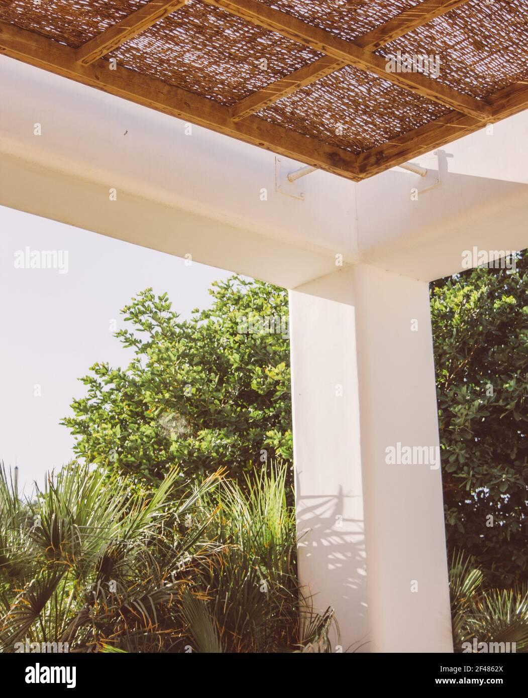 Relaxation canopy with a thatched roof for sun protection.Egypt in summer Stock Photo