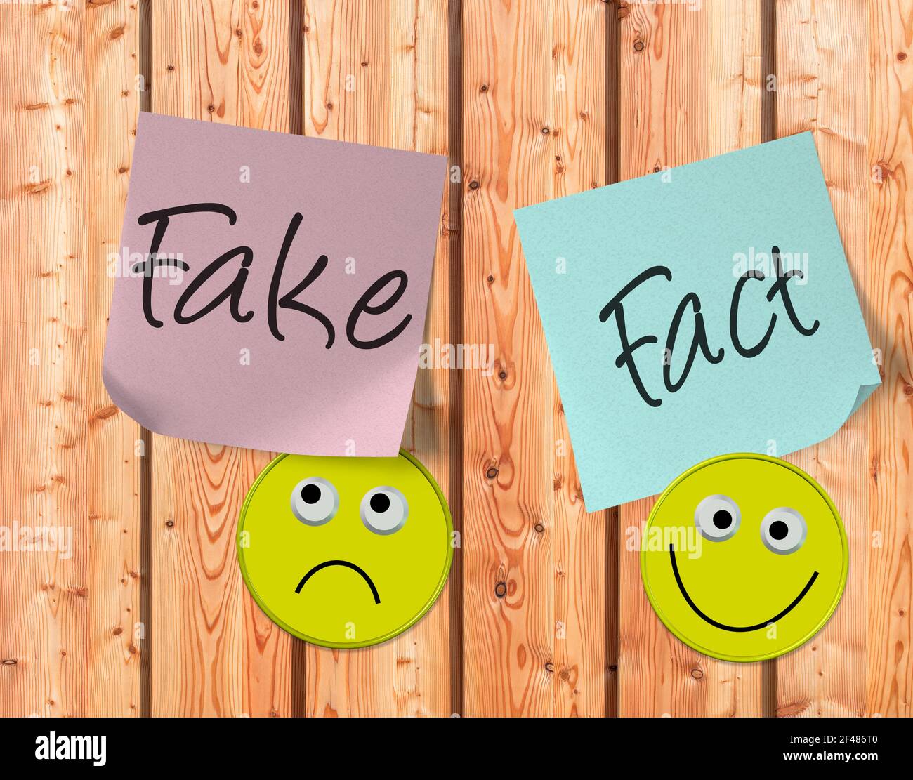 Sticky notes with the words Fake and Fact Stock Photo