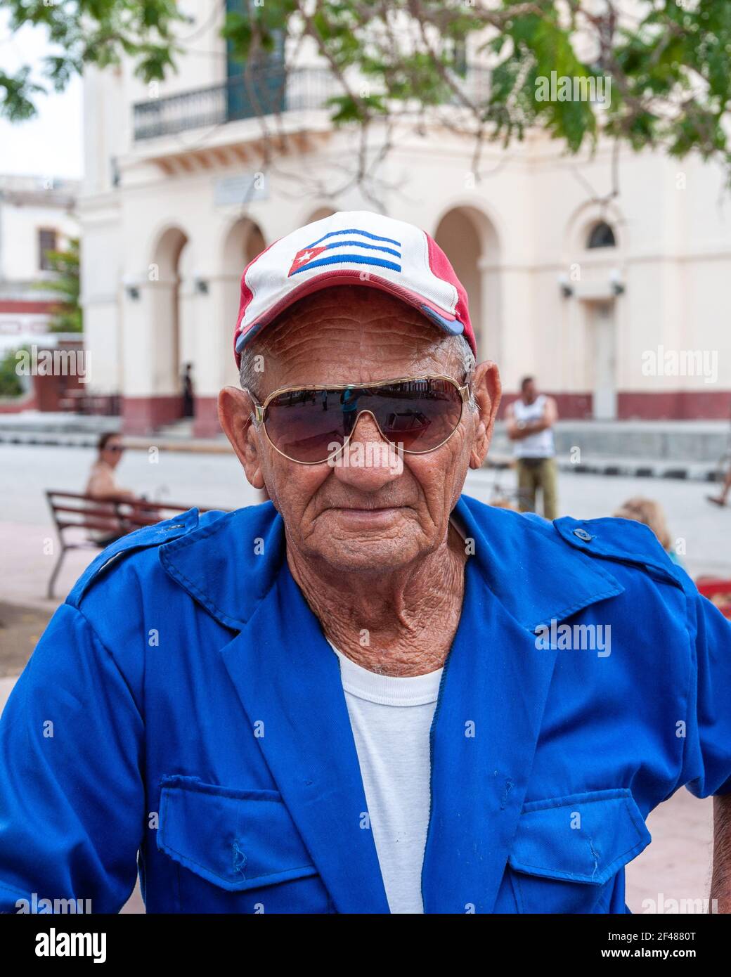 Portrait Cuban Street Sweeper Man, Santa Clara, Cuba Stock Photo