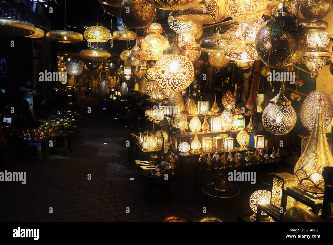 lamp shop in the Marrakesh Medina, Morocco Stock Photo