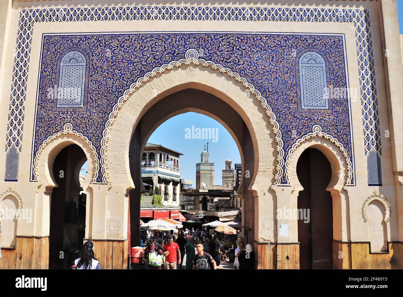 Bab Bou Jeloud Blue Gate of the Fes Medina, Morocco Stock Photo