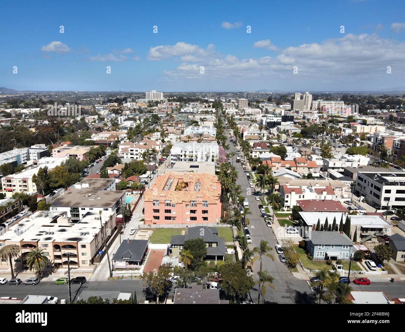 Aerial view above Hillcrest neighborhood in San Diego, California. USA ...