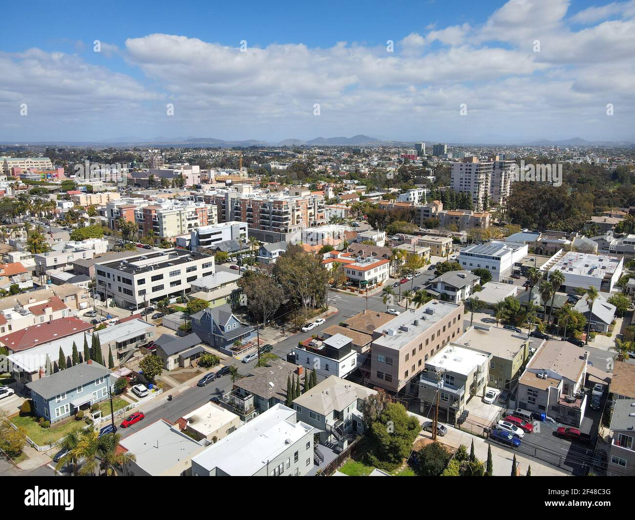 Aerial view above Hillcrest neighborhood in San Diego, California. USA ...