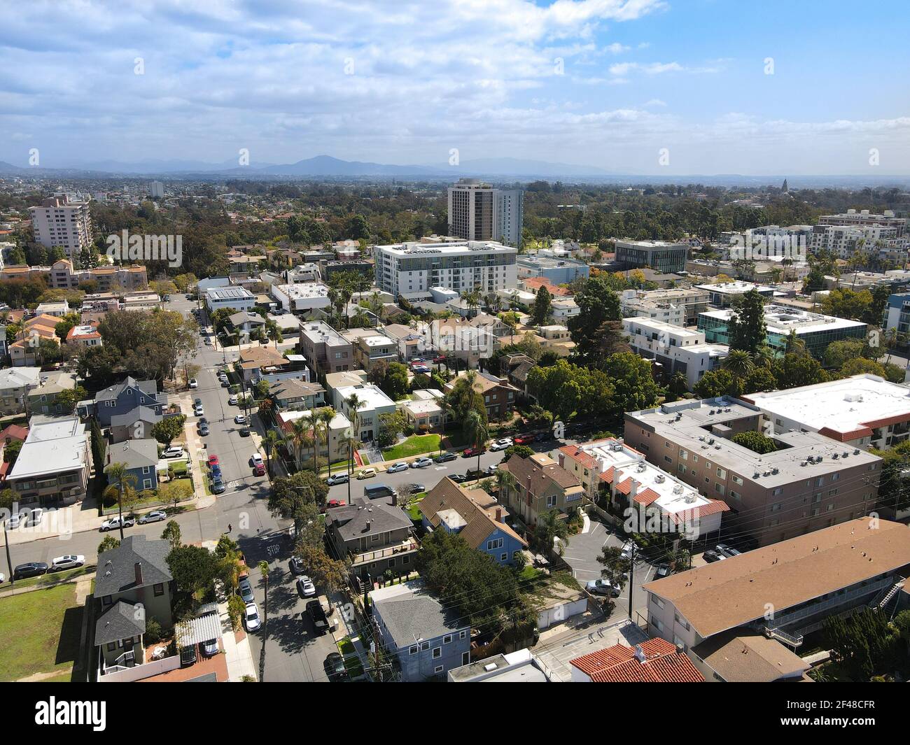 Aerial view above Hillcrest neighborhood in San Diego, California. USA ...