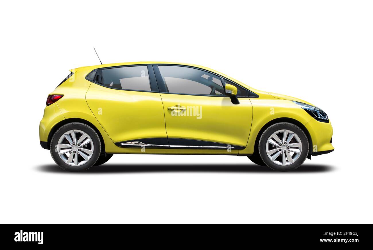 French hatchback car, side view isolated on white background Stock