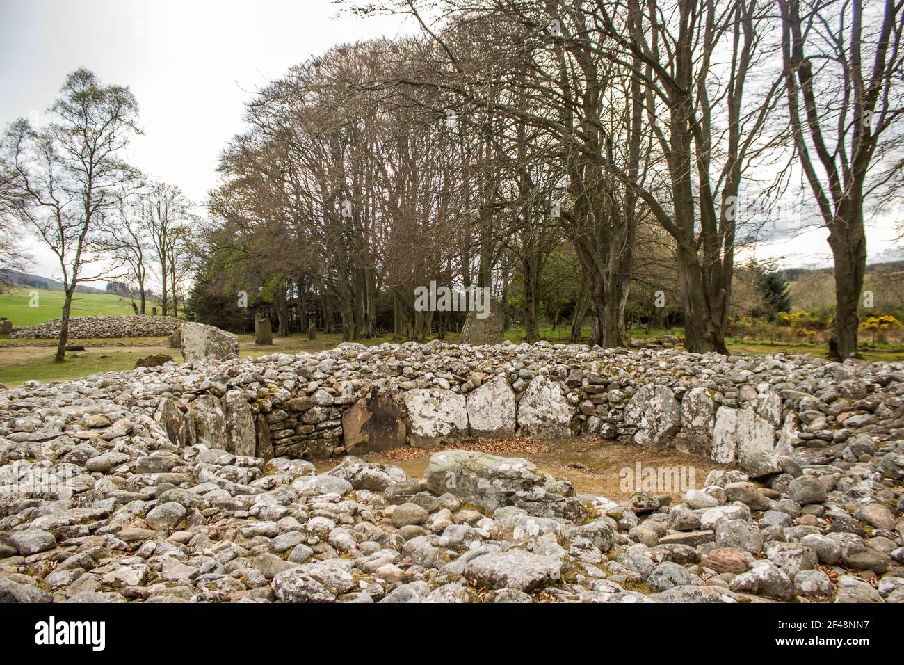 A ring cairn, one of the Prehistoric Burial Cairns of Bulnuaran of Clava, Scotland Stock Photo