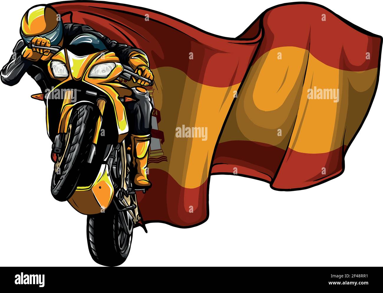 cornering motorbike racer with spain flag vector Stock Vector