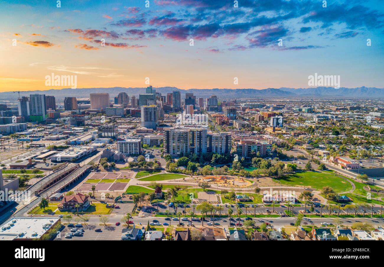 Phoenix, Arizona, USA Downtown Skyline Aerial. Stock Photo