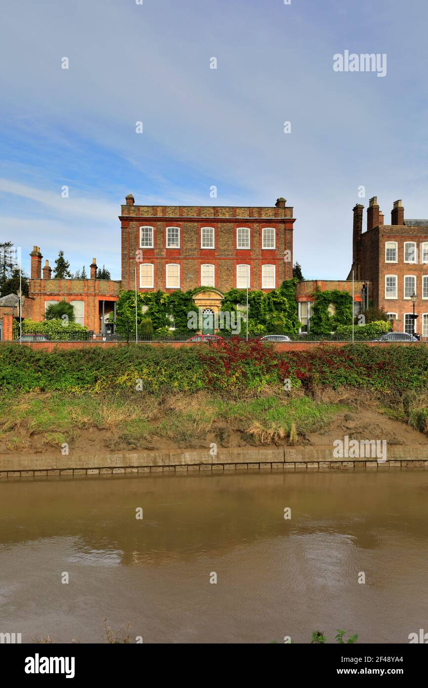 View of Peckover House, North Brink, river Nene, Wisbech town