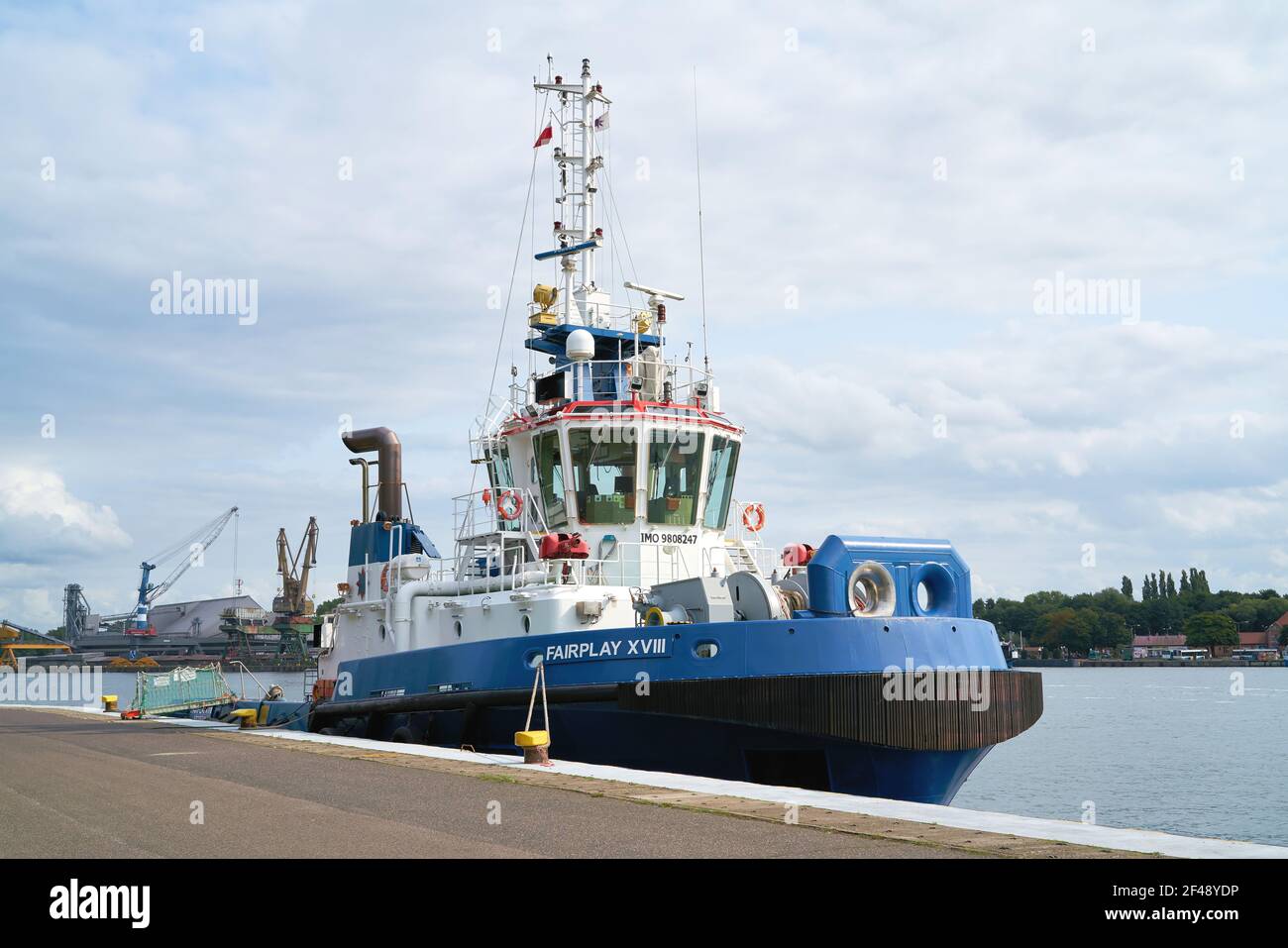 The tug Fairplay 18 of Fairplay Shipping Company in the port of Swinoujscie on the Polish Baltic coast. Stock Photo
