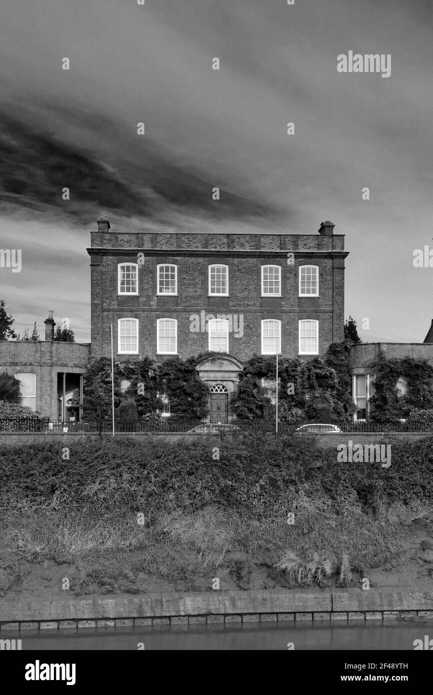 View of Peckover House, North Brink, river Nene, Wisbech town