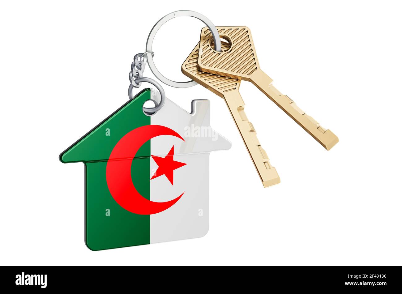 Real estate in Algeria. Home keychain with Algerian flag. Property