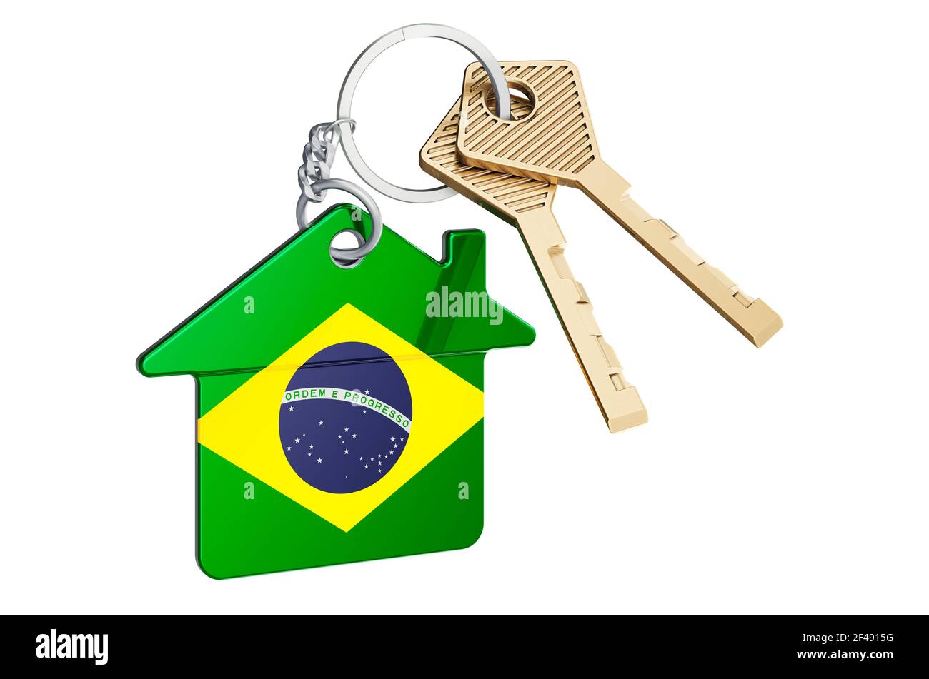Real estate in Brazil. Home keychain with Brazilian flag. Property