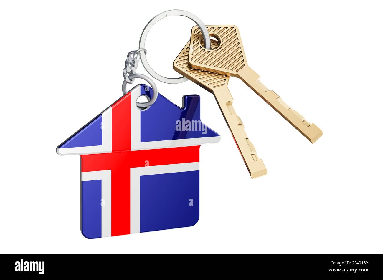 Real estate in Iceland. Home keychain with Icelandic flag. Property