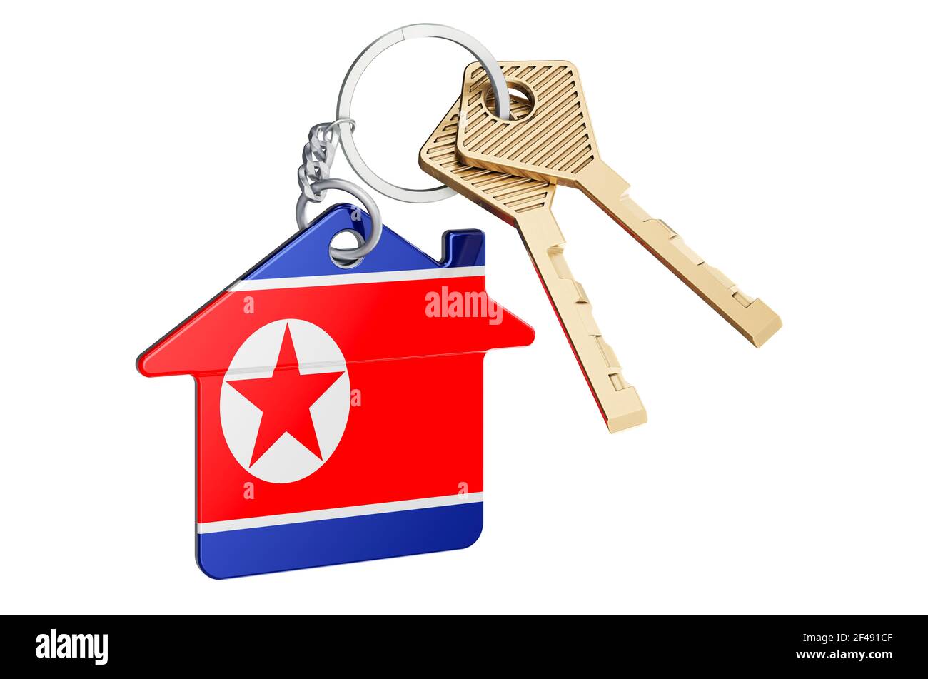 Real estate in North Korea. Home keychain with North Korean flag