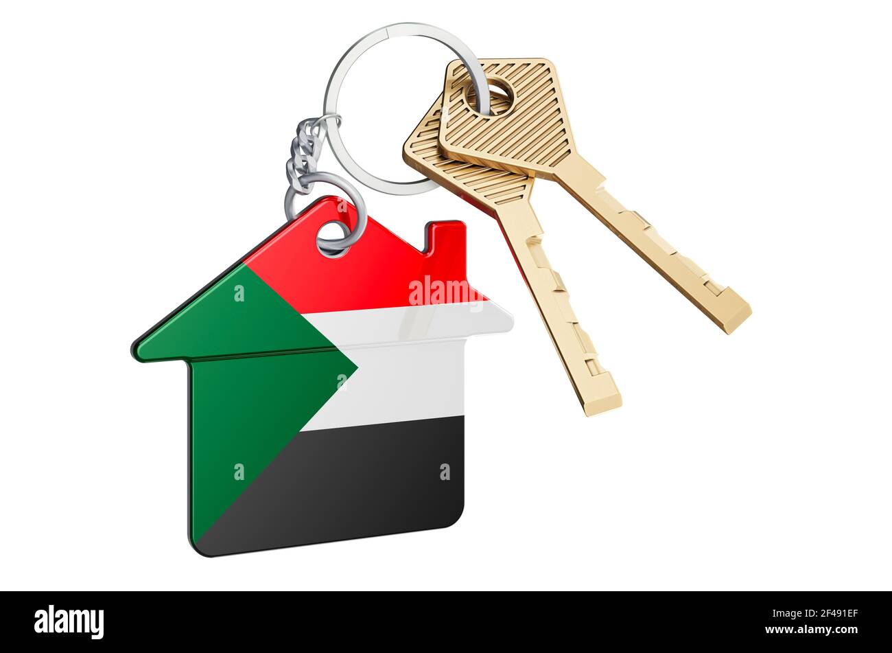 Real estate in Sudan. Home keychain with Sudanese flag. Property, rent