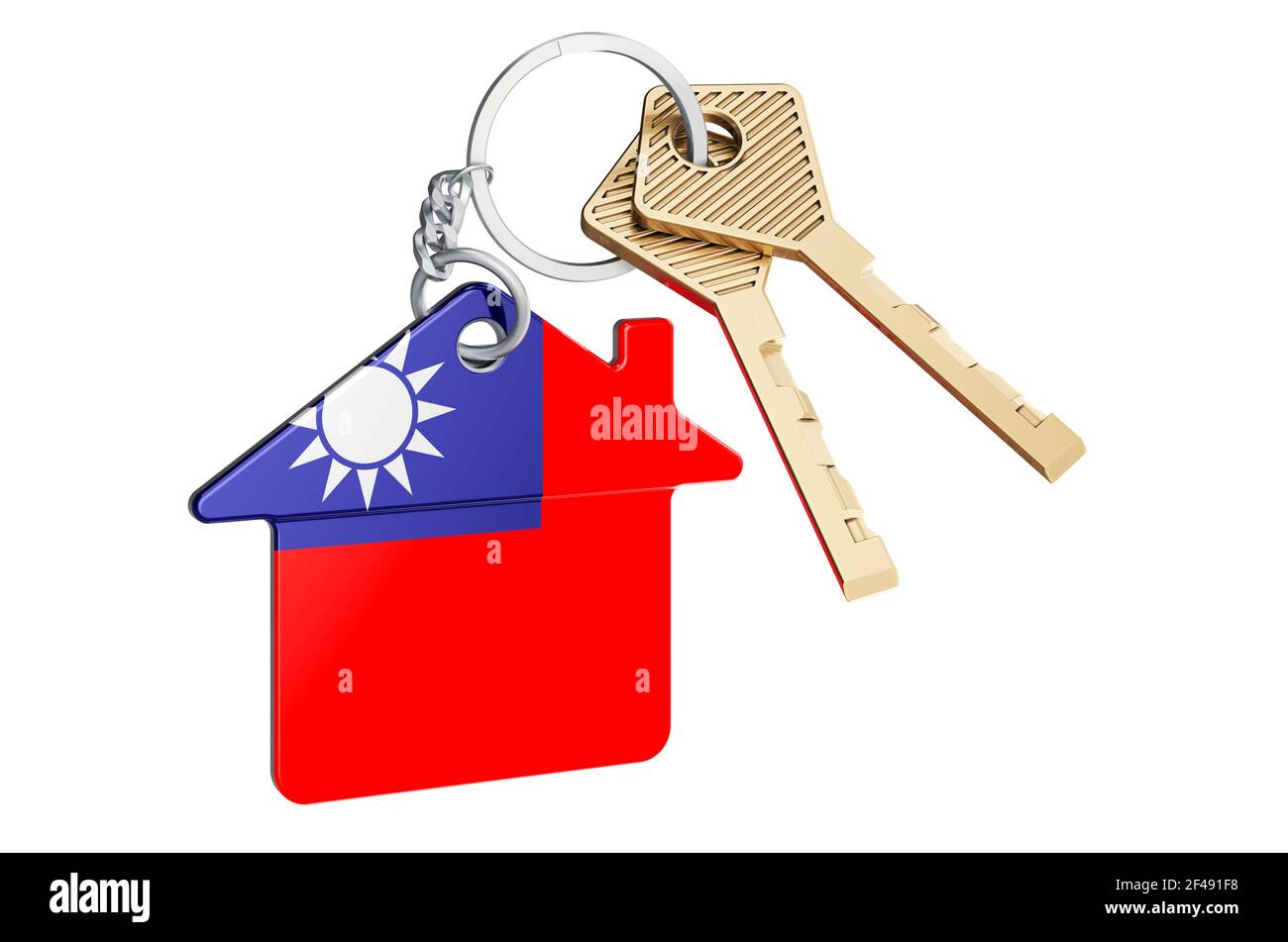 Real estate in Taiwan. Home keychain with Taiwanese flag. Property