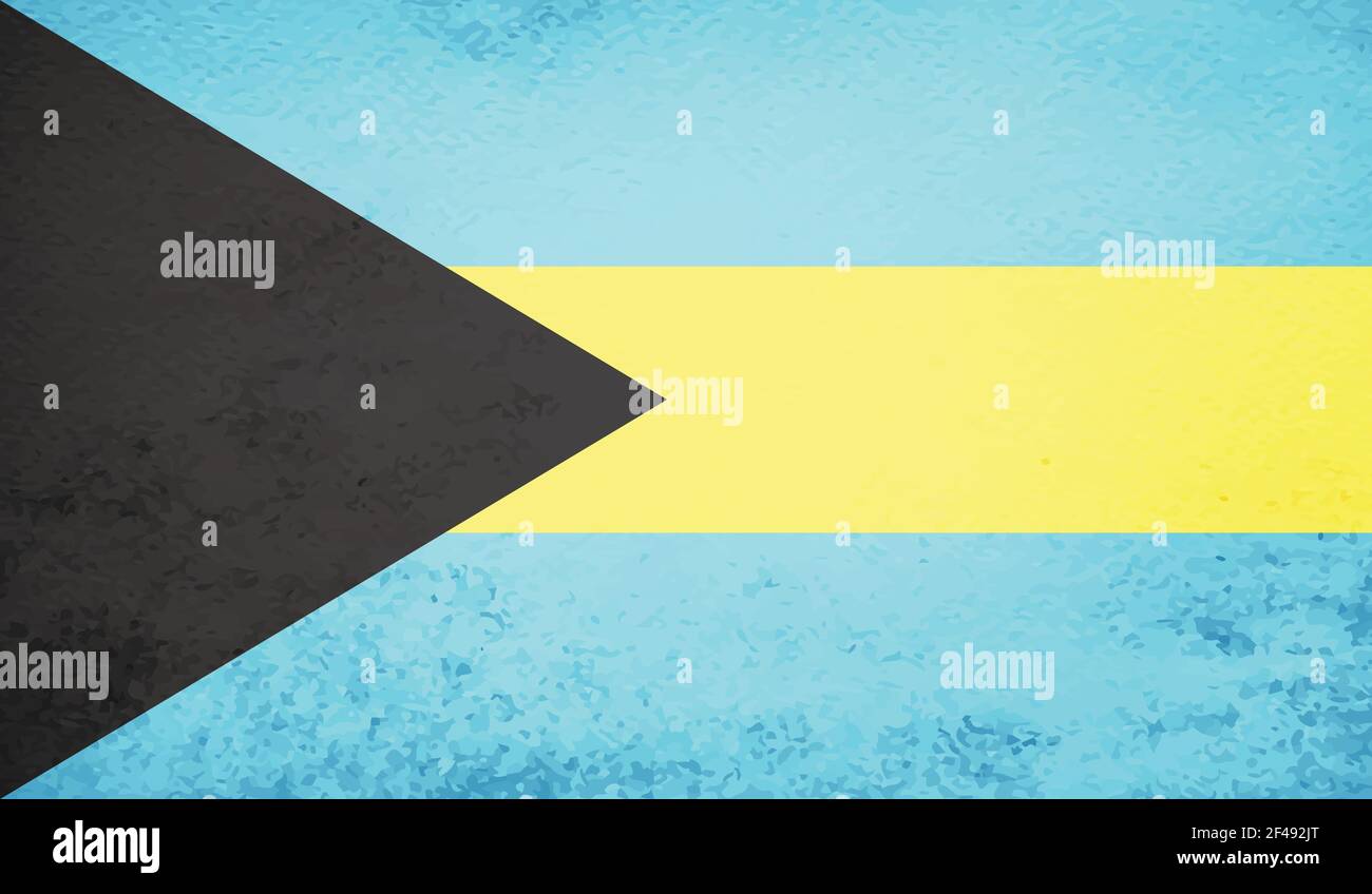 Bahamas flag with waving grunge texture. Vector background. Stock Vector