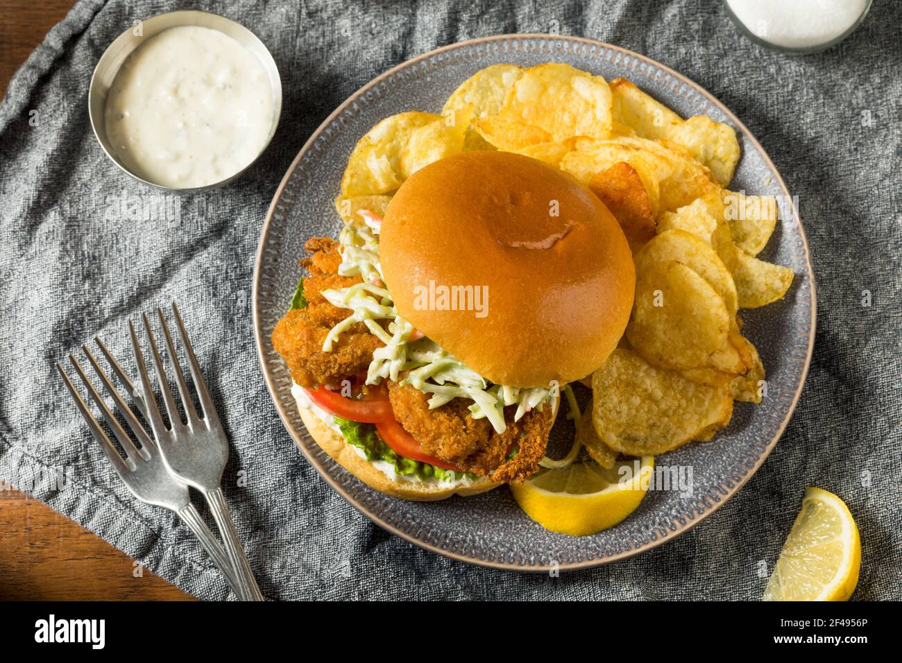 Homemade Fried Soft Shell Crab Sandwich with Chips Stock Photo Alamy
