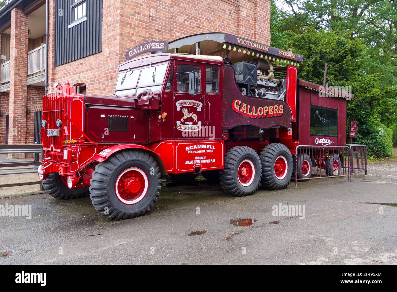 1955 Scammell Explorer truck housing a generator for the Victorian steam gallopers fairground ride, Tatton Park, Cheshire, England, UK Stock Photo