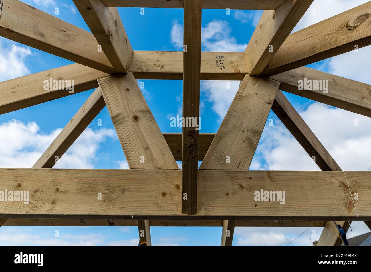 Close up of gazebo roof construction in 