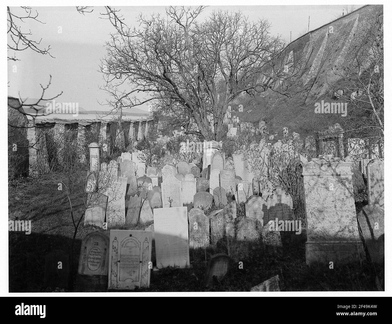 Jewish cemetery, of lower and very high, massive wall limited (city wall?) Stock Photo