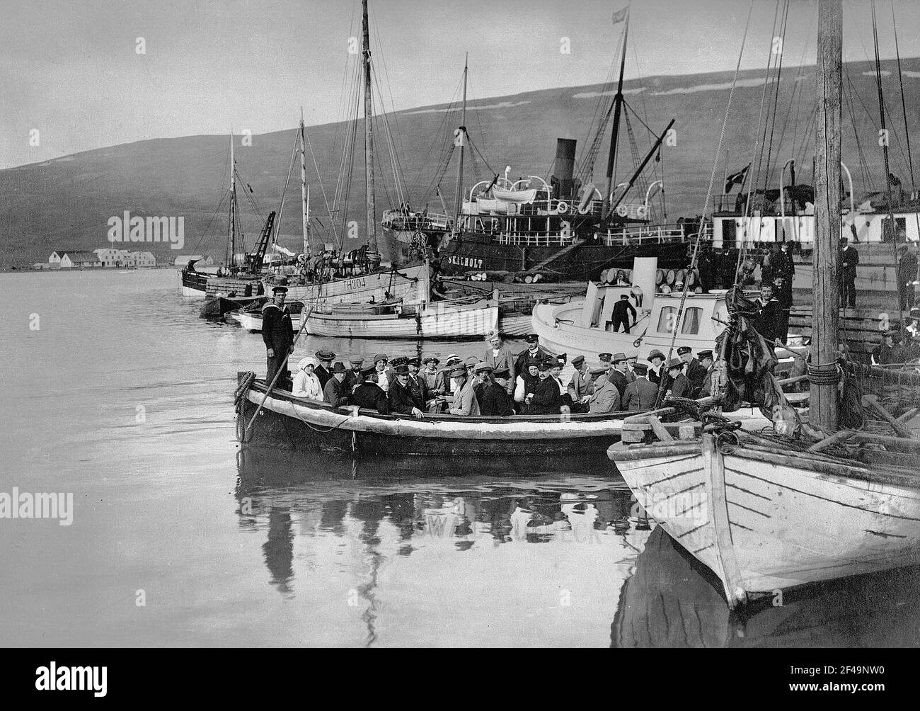 Akureyri (Iceland). Harbor in the Eyjafjord. Aboated passengers of the ...