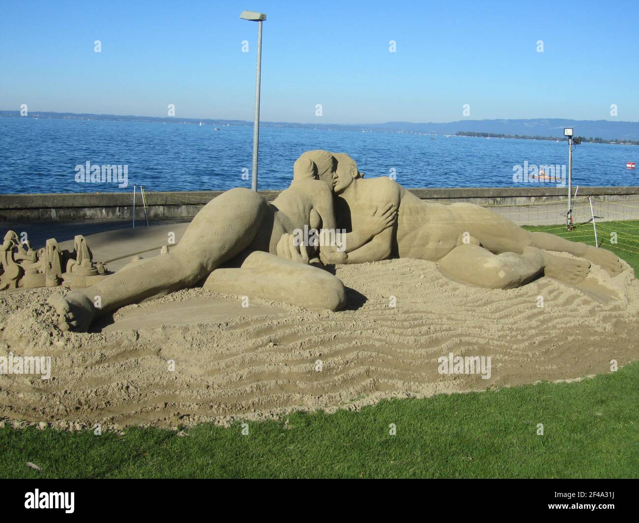 14. Sand Sculpture Festival, Rorschach, 2012. Artists: Wilfred Stijger, Kirk Rademaker. Theme: Die moderne Romance (Modern romance) Stock Photo