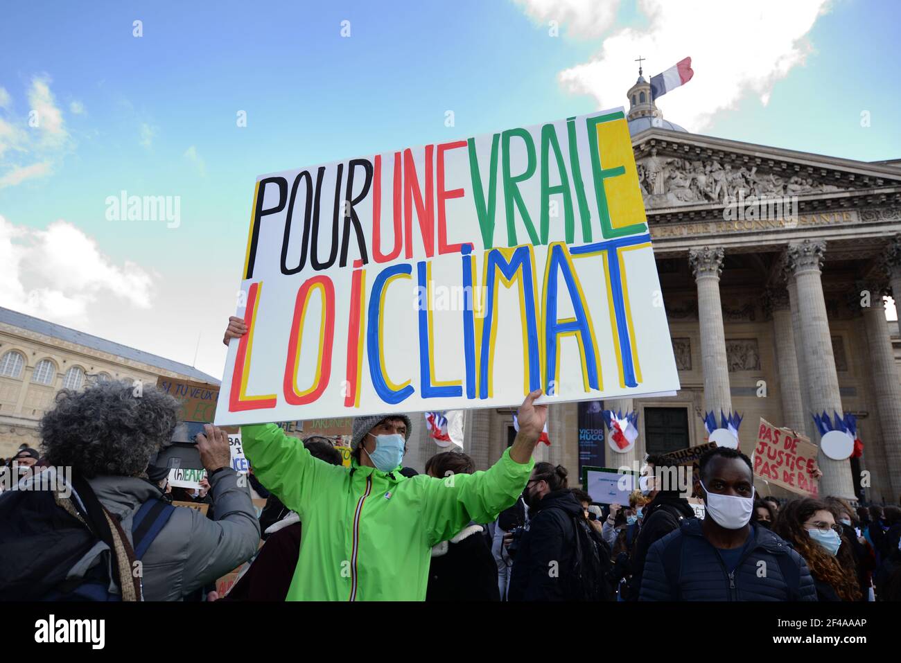 About 600 young people walk in Paris , against the climate politique of french governement. They want protect the heart, not financial word Stock Photo