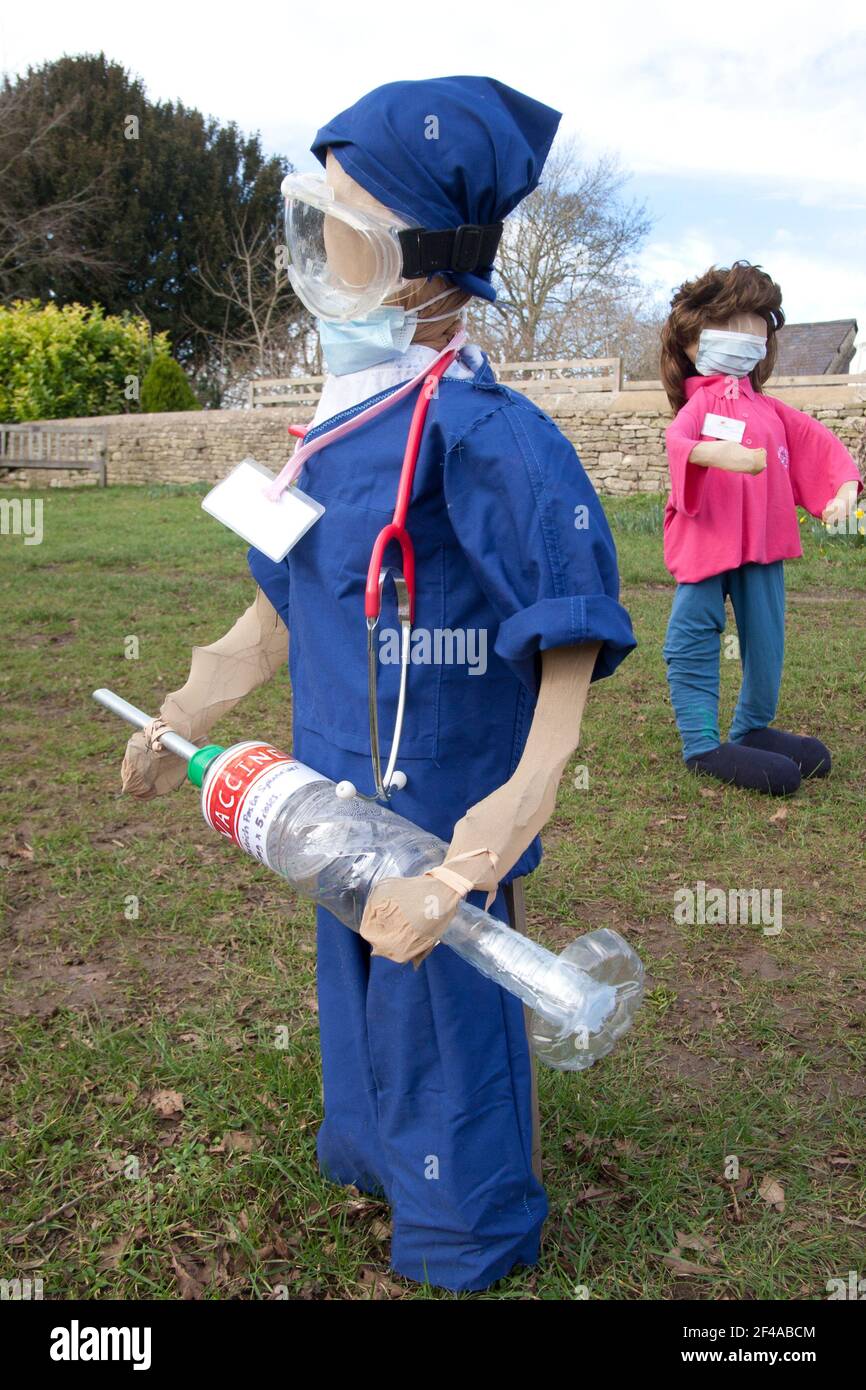 A village community in Islip tells the story of the covid-19 pandemic through a display of hand made effigies 2021 Stock Photo