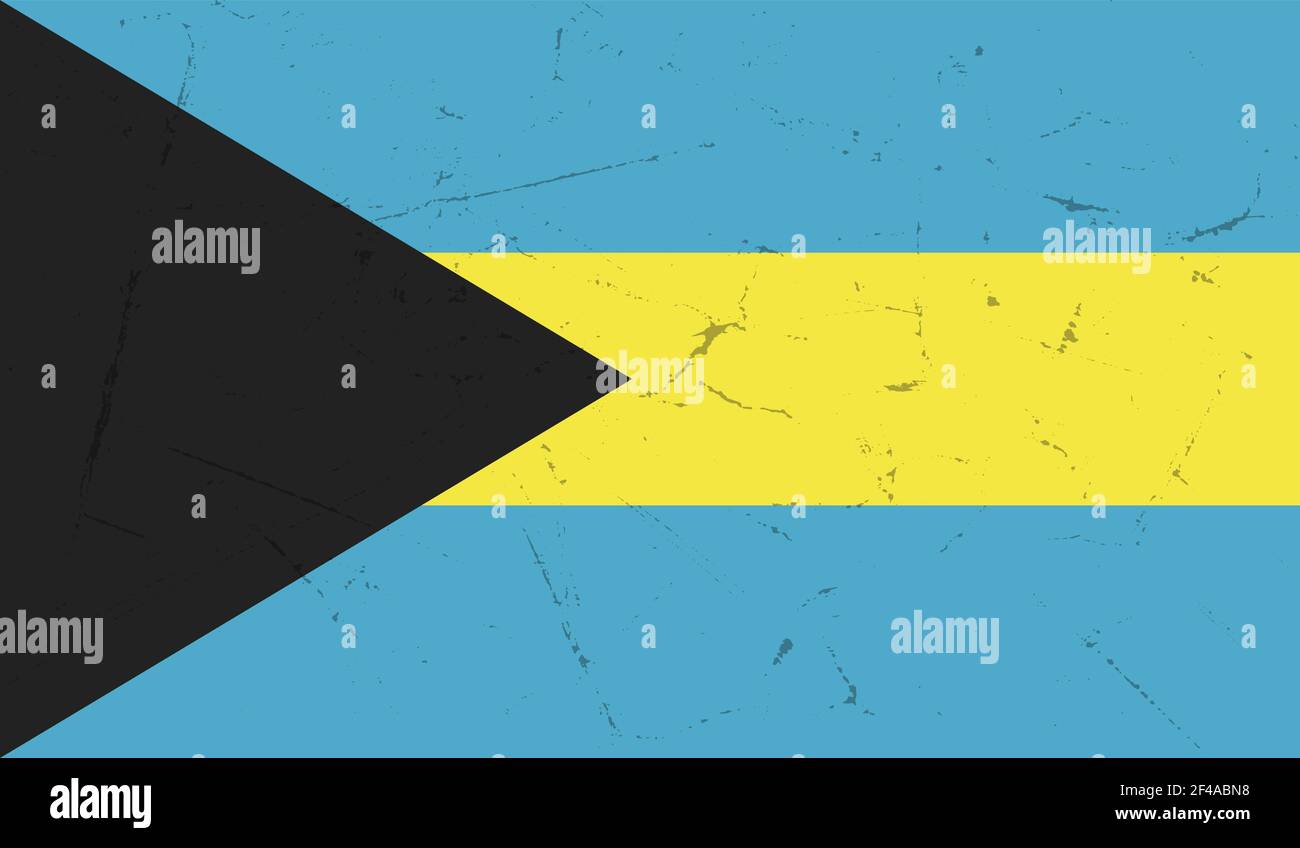 Bahamas flag with waving grunge texture. Vector background. Stock Vector