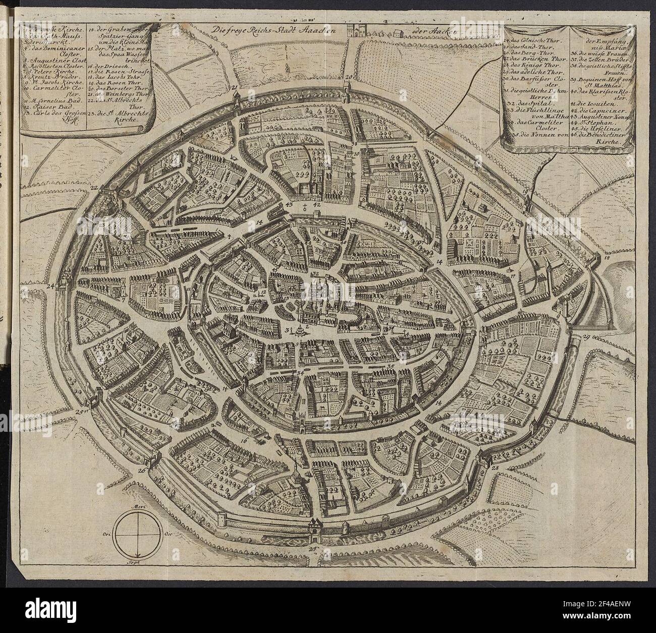City map Aachen. 1737 Stock Photo - Alamy