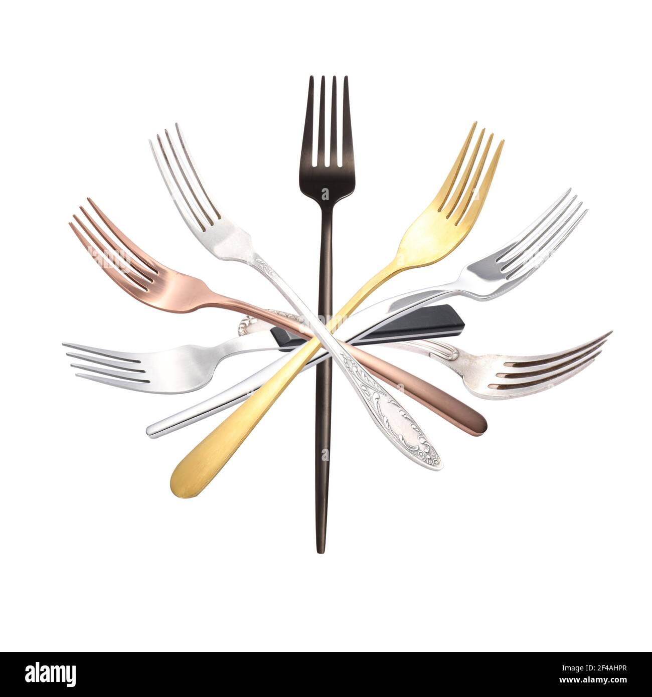 Different forks on white background Stock Photo Alamy