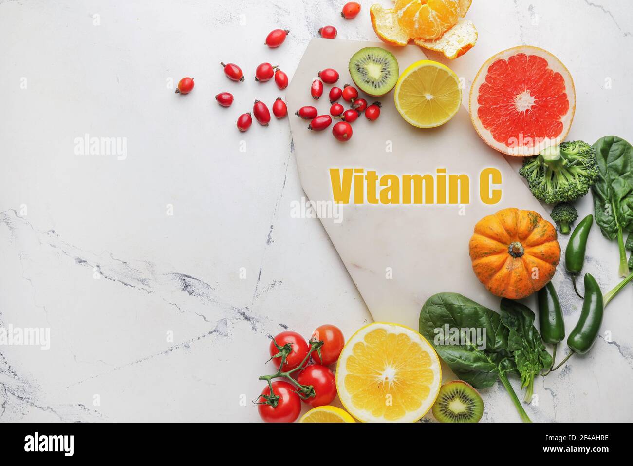 Healthy products rich in vitamin C on white background Stock Photo Alamy